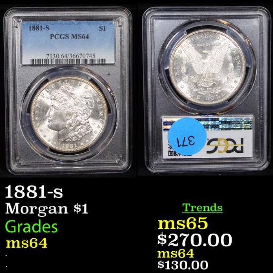 PCGS 1881-s Morgan Dollar $1 Graded ms64 By PCGS