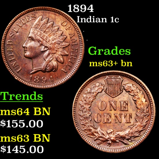 1894 Indian Cent 1c Grades Select+ Unc BN