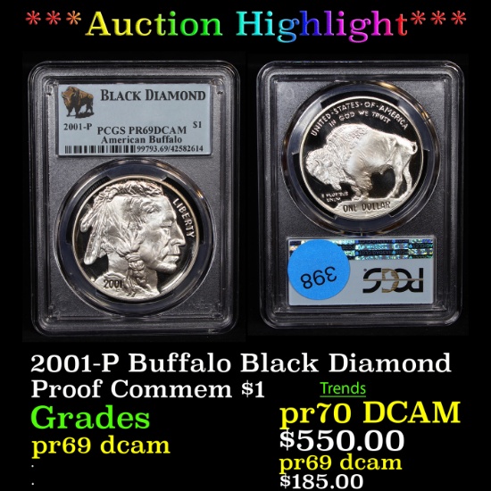 Proof ***Auction Highlight*** PCGS 2001-P Buffalo Black Diamond Modern Commem Dollar $1 Graded pr69