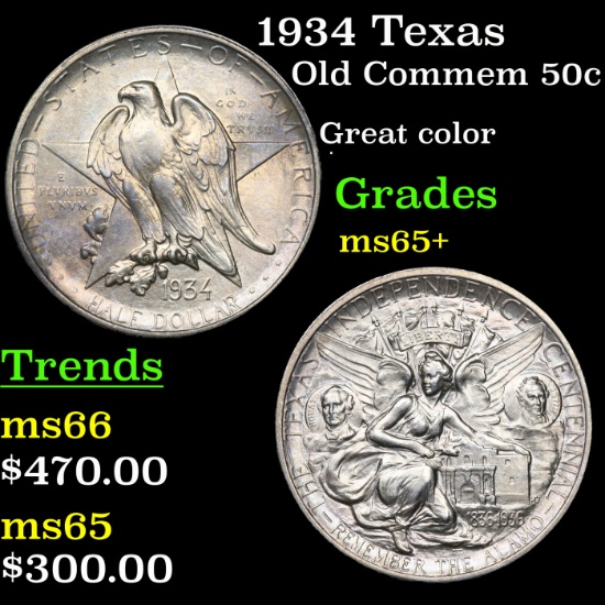 1934 Texas Old Commem Half Dollar 50c Grades GEM+ Unc