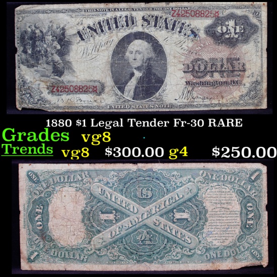 1880 $1 Legal Tender Fr-30 RARE Grades vg, very good