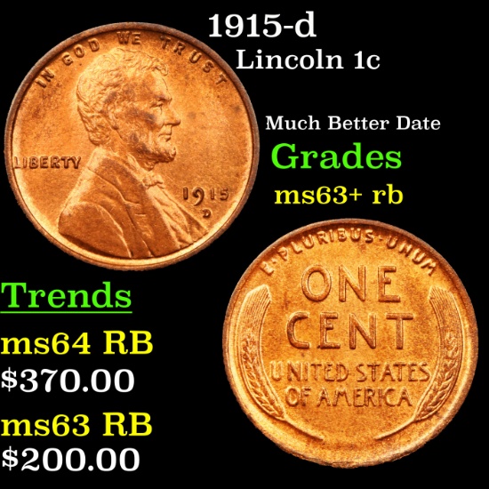1915-d Lincoln Cent 1c Grades Select+ Unc RB