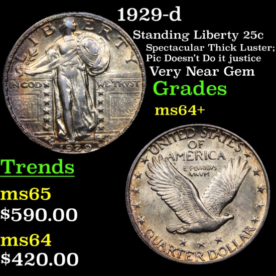 1929-d Standing Liberty Quarter 25c Grades Choice+ Unc