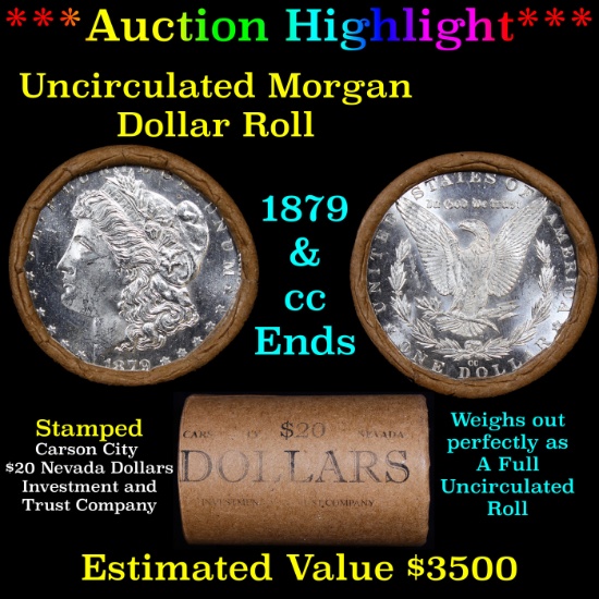 ***Auction Highlight*** 1879 & CC Uncirculated Morgan Dollar Shotgun Roll (fc)