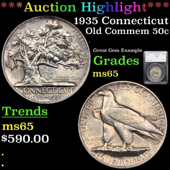 ***Auction Highlight*** 1935 Connecticut Old Commem Half Dollar 50c Graded ms65 By SEGS (fc)