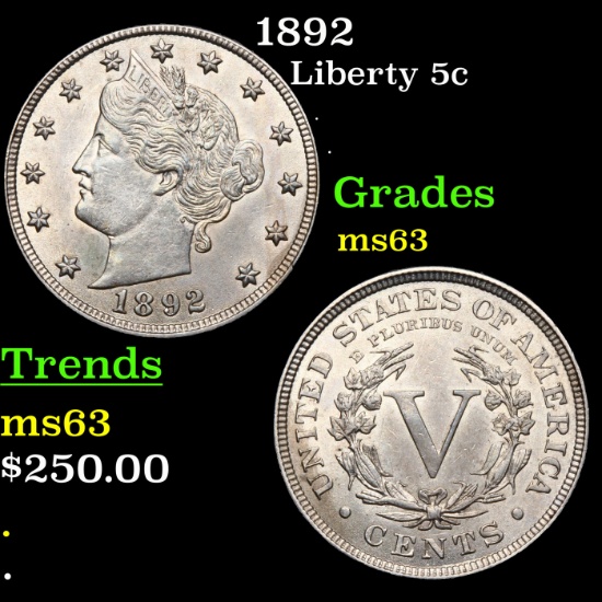 1892 Liberty Nickel 5c Grades Select Unc