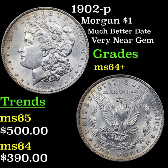 1902-p Morgan Dollar $1 Grades Choice+ Unc