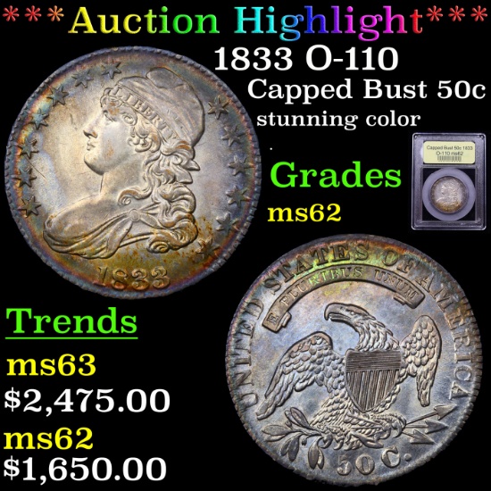 ***Auction Highlight*** 1833 O-110 Capped Bust Half Dollar 50c Graded Select Unc By USCG (fc)