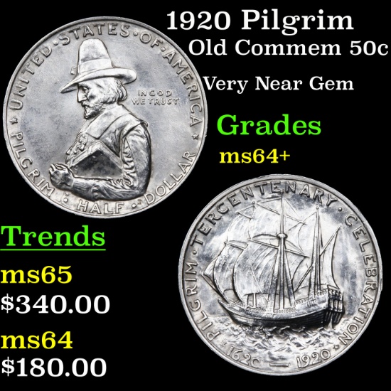 1920 Pilgrim Old Commem Half Dollar 50c Grades Choice+ Unc