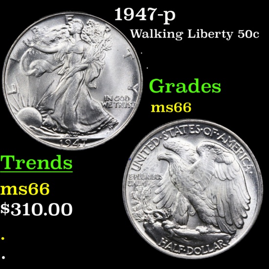 1947-p Walking Liberty Half Dollar 50c Grades GEM+ Unc