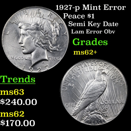1927-p Mint Error Peace Dollar $1 Grades Select Unc