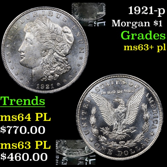 1921-p Morgan Dollar $1 Grades Select Unc+ PL