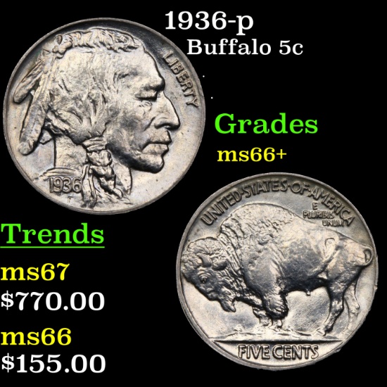 1936-p Buffalo Nickel 5c Grades GEM++ Unc