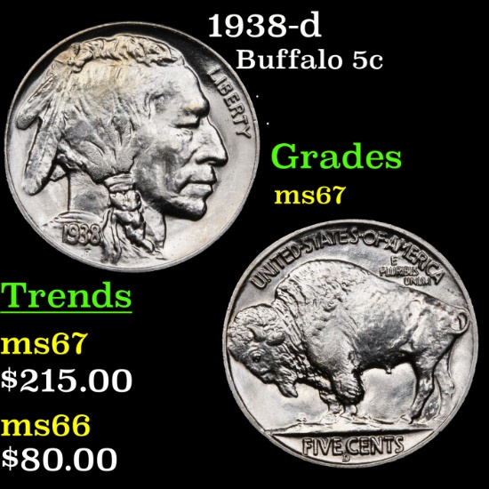 1938-d Buffalo Nickel 5c Grades GEM++ Unc