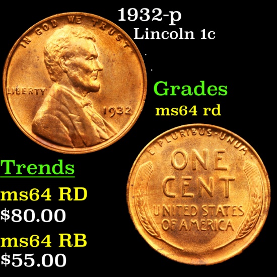 1932-p Lincoln Cent 1c Grades Choice Unc RD