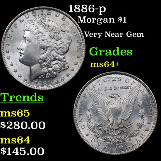 1886-p Morgan Dollar $1 Grades Choice+ Unc