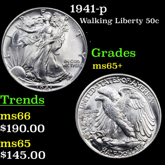 1941-p Walking Liberty Half Dollar 50c Grades GEM+ Unc