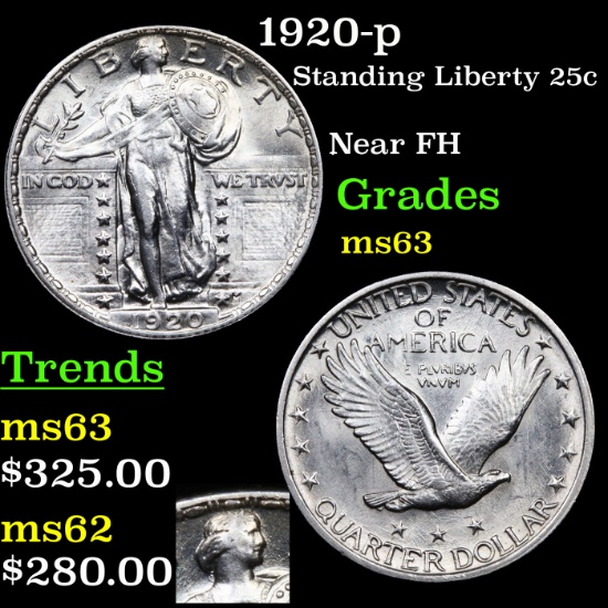1920-p Standing Liberty Quarter 25c Grades Select Unc