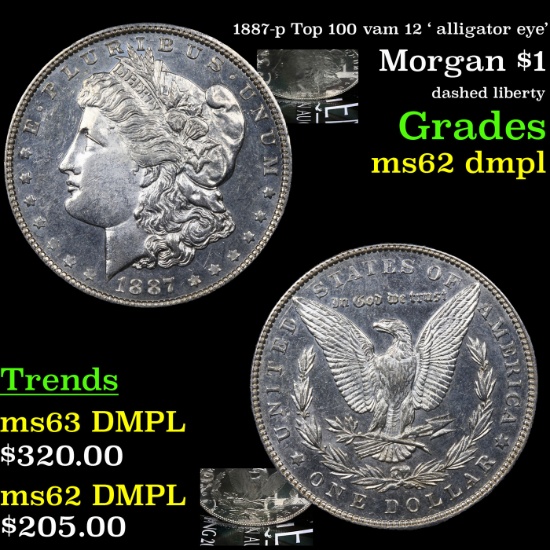 1887-p Top 100 vam 12 ' alligator eye' Morgan $1 Grades Select Unc DMPL