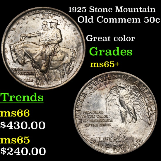1925 Stone Mountain Old Commem Half Dollar 50c Grades GEM+ Unc