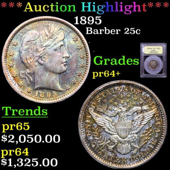 Proof ***Auction Highlight*** 1895 Barber Quarter 25c Graded Choice+ Proof By USCG (fc)