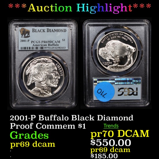 Proof ***Auction Highlight*** PCGS 2001-P Buffalo Black Diamond Modern Commem Dollar $1 Graded pr69