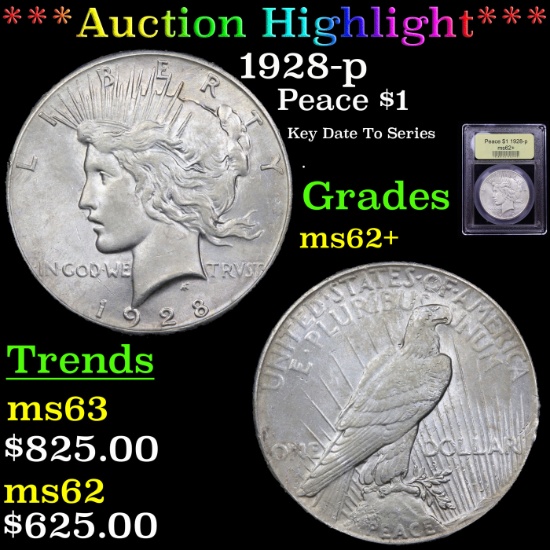 ***Auction Highlight*** 1928-p Peace Dollar $1 Graded Select Unc By USCG (fc)