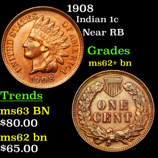 1908 Indian Cent 1c Grades Select Unc BN