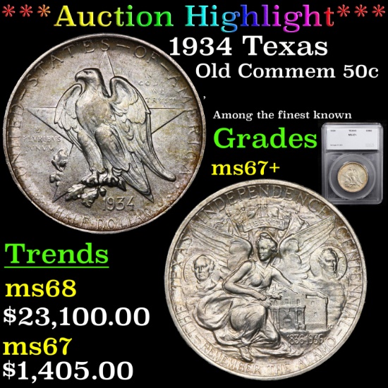 ***Auction Highlight*** 1934 Texas Old Commem Half Dollar 50c Graded ms67+ By SEGS (fc)
