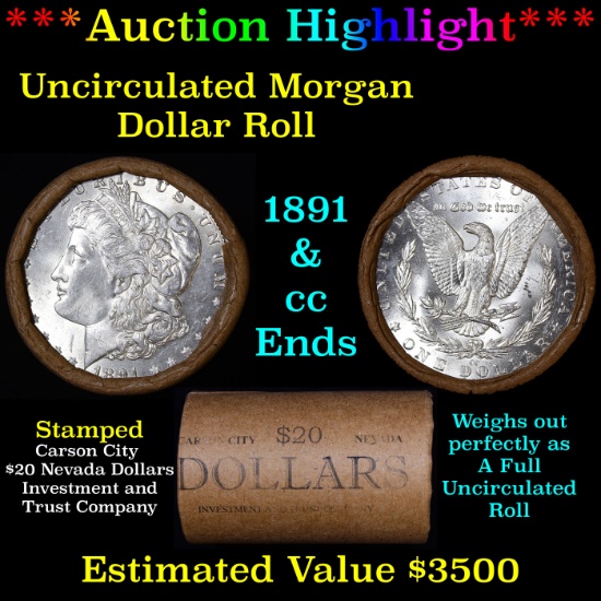 ***Auction Highlight*** 1891 & CC Uncirculated Morgan Dollar Shotgun Roll (fc)