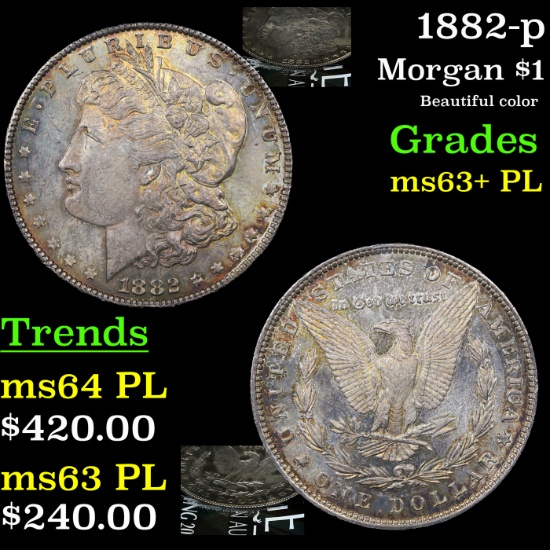 1882-p Morgan Dollar $1 Grades Select Unc+ PL