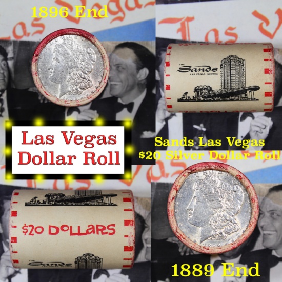 ***Auction Highlight*** Full Morgan/Peace Casino Las Vegas Sands silver $1 roll $20, 1889 & 1896 end