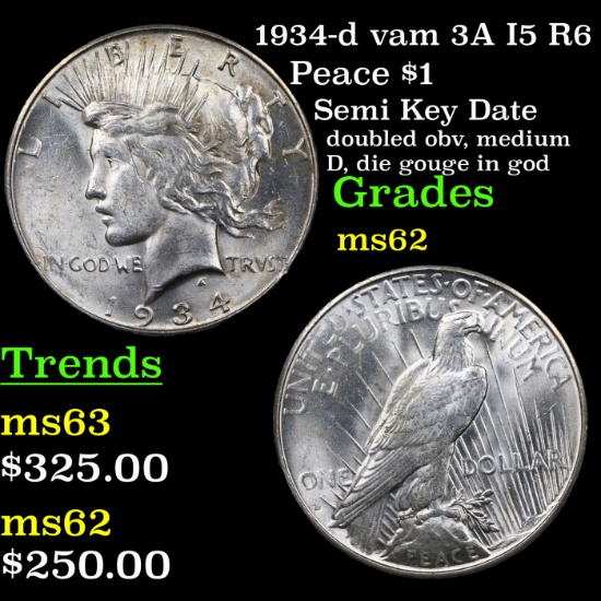 1934-d vam 3A I5 R6 Peace Dollar $1 Grades Select Unc