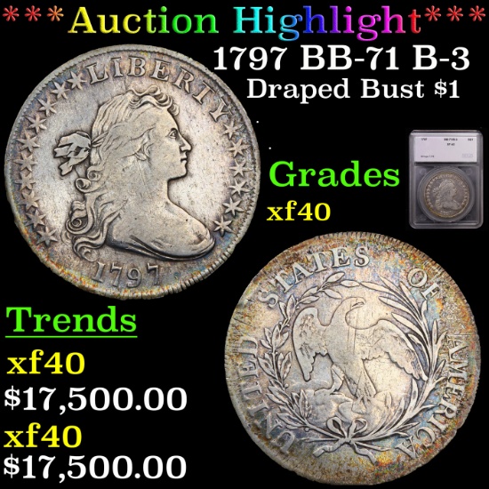 *HIGHLIGHT OF ENTIRE AUCTION* 1797 BB-71 B-3 Draped Bust Dollar $1 Graded xf40 By SEGS (fc)