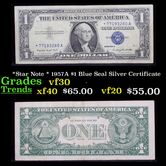 *Star Note * 1957A $1 Blue Seal Silver Certificate Grades vf++