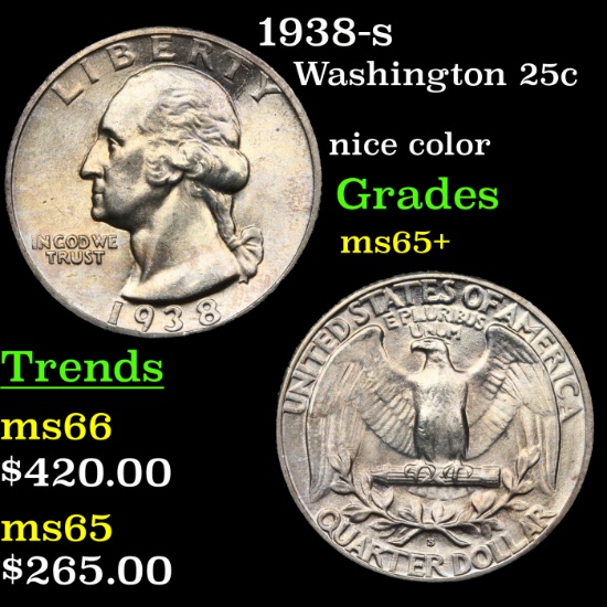1938-s Washington Quarter 25c Grades GEM+ Unc