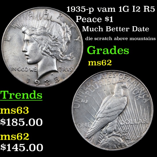 1935-p vam 1G I2 R5 Peace Dollar $1 Grades Select Unc