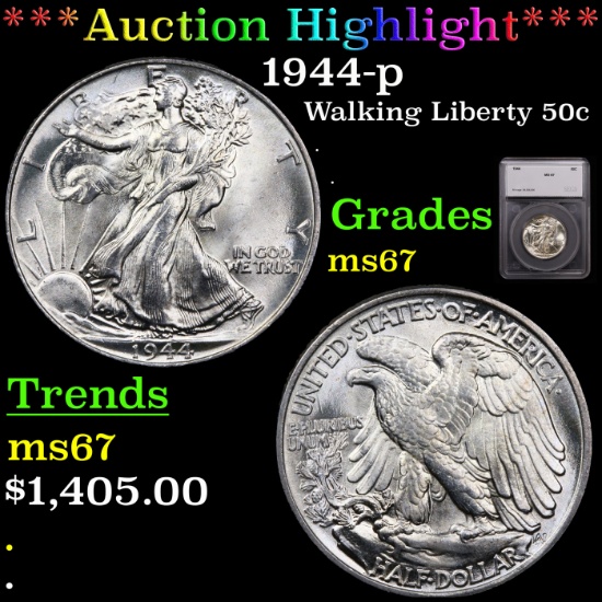 ***Auction Highlight*** 1944-p Walking Liberty Half Dollar 50c Graded ms67 By SEGS (fc)