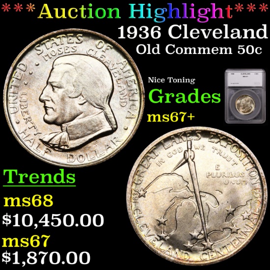 ***Auction Highlight*** 1936 Cleveland Old Commem Half Dollar 50c Graded ms67+ By SEGS (fc)