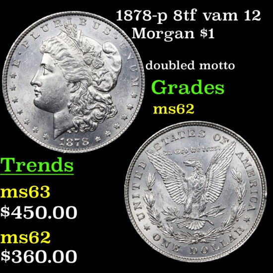 1878-p 8tf vam 12 Morgan Dollar $1 Grades Select Unc
