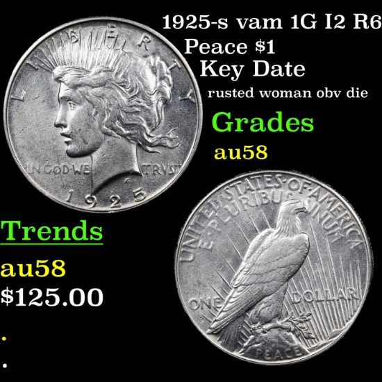 1925-s vam 1G I2 R6 Peace Dollar $1 Grades Choice AU/BU Slider