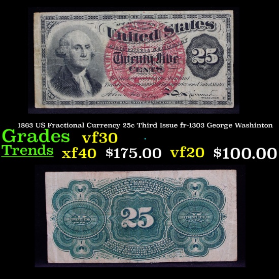1863 US Fractional Currency 25c Third Issue fr-1303 George Washinton Grades vf++