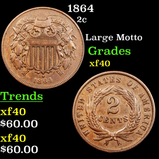 1864 Two Cent Piece 2c Grades xf