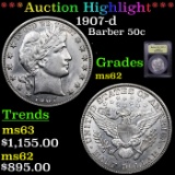 ***Auction Highlight*** 1907-d Barber Half Dollars 50c Graded Select Unc By USCG (fc)