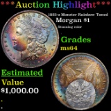 ***Auction Highlight*** 1885-o Monster Rainbow Toned Morgan Dollar $1 Grades Choice Unc (fc)