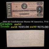 1864 $2 Confederate States Of America, T-70 Grades Select AU