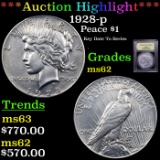 ***Auction Highlight*** 1928-p Peace Dollar $1 Graded Select Unc By USCG (fc)