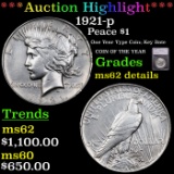 ***Auction Highlight*** 1921-p Peace Dollar $1 Graded ms62 details By SEGS (fc)