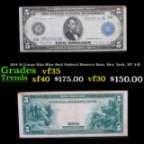1914 $5 Large Size Blue Seal Federal Reserve Note, New York, NY 2-B Grades vf++