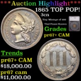 Proof ***Auction Highlight*** 1865 TOP POP! 3cn Graded pr67+ CAM By SEGS (fc)
